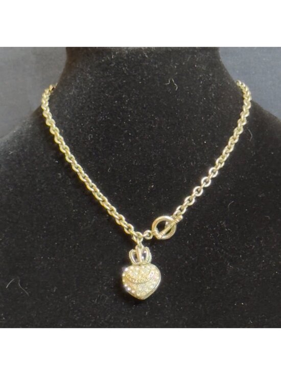Juicy Couture Jewelry - Juicy Couture Silver-Tone Crown Puff Heart Charm Necklace Toggle Closure Vintage